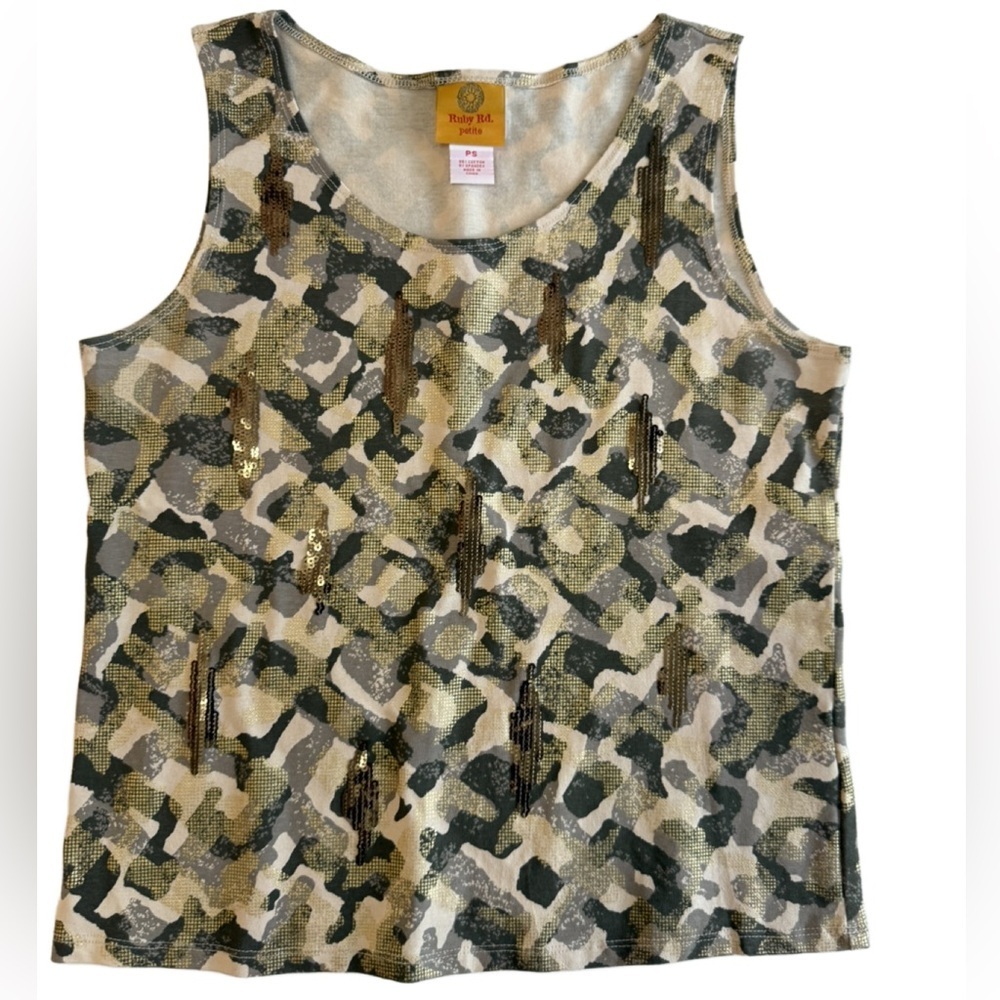 Ruby Rd. Camoprint Sequin Tank Top. PS